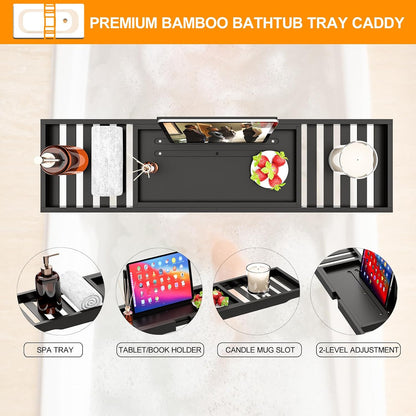 Premium Bamboo Bathtub Tray Caddy - Bath Tub Tray Table for Bathtub - Bath Caddy Tray for Bathtub, Expandable Size, Fits Most Bath Tubs