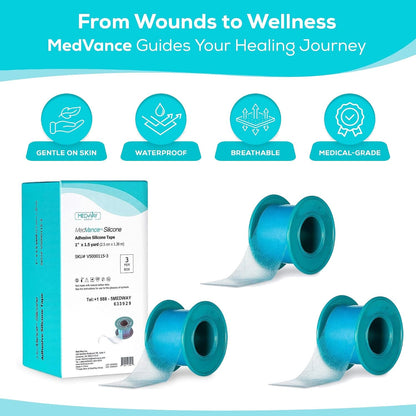 MedVance Silicone Tape Medical, Perforated Surgical Tape Sensitive Skin, Waterproof Tape for Skin, Medical Tape for Wound Care, Eyelash Tape, Gentle Skin Tape, 1" Width (1 Pack, 180 Inches)