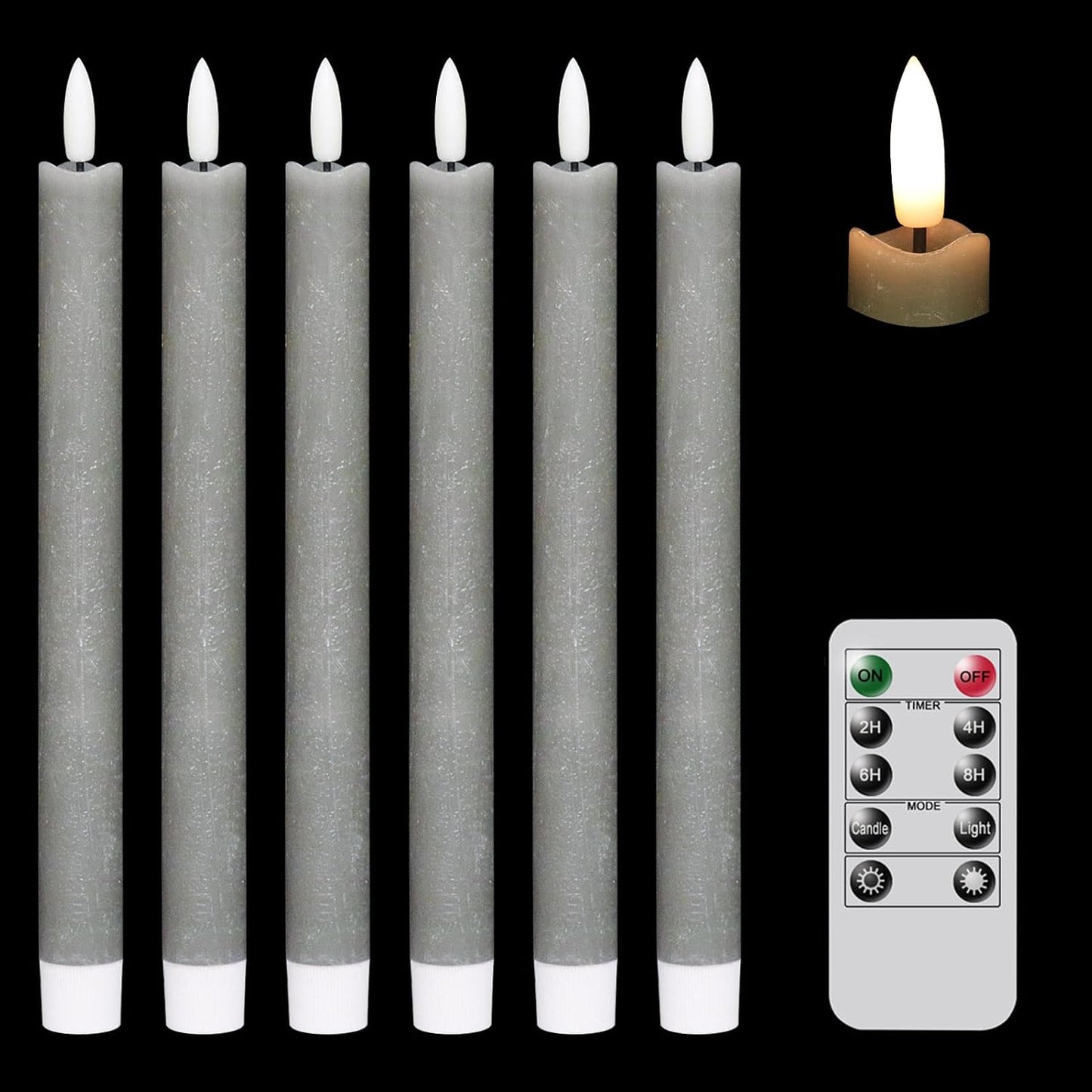 GenSwin Flameless Ivory Taper Candles Flickering with 10-Key Remote, Battery Operated Led Warm 3D Wick Light Window Candles Real Wax Pack of 6, Christmas Home Wedding Decor(0.78 X 9.64 Inch)
