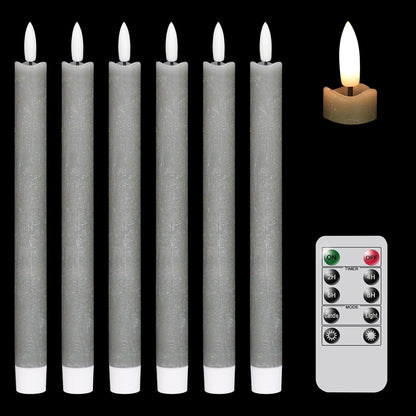 GenSwin Flameless Ivory Taper Candles Flickering with 10-Key Remote, Battery Operated Led Warm 3D Wick Light Window Candles Real Wax Pack of 6, Christmas Home Wedding Decor(0.78 X 9.64 Inch)