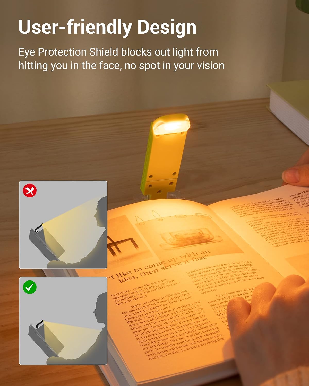 DEWENWILS Book Reading Light, USB Rechargeable Booklight for Reading at Night, LED Clip On Book Lights for Kids, Bookworms, Blue Light Blocking, Amber + Warm White (Green)