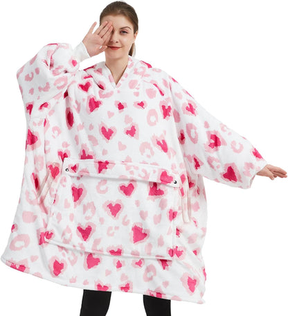 KFUBUO Wearable Blanket Hoodie for Adults Sherpa All Patterns Cat Oversized Sweatshirt Blanket with Pockets for Women
