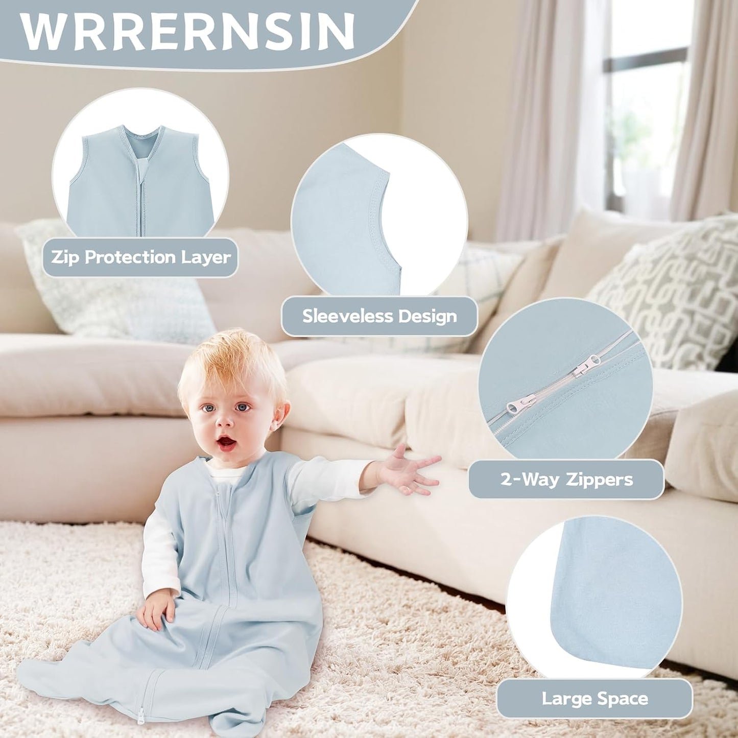 Baby Sleep Sack 0-6 Months,100% Cotton TOG 0.5 Wearable Blanket for Newborn and Infant, 3 Pack 2-Way Zipper Lightweight Sleeping Bags for Toddler