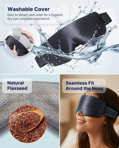 Heated Eye Mask for Dry Eyes, USB Powered Silk Warm Eye Compress & Eye Heating Pad, Washable Dry Eye Mask with 3 Heat & 4 Timer Settings for Blepharitis Stye Migraine Sinus MGD Puffiness（Blue）