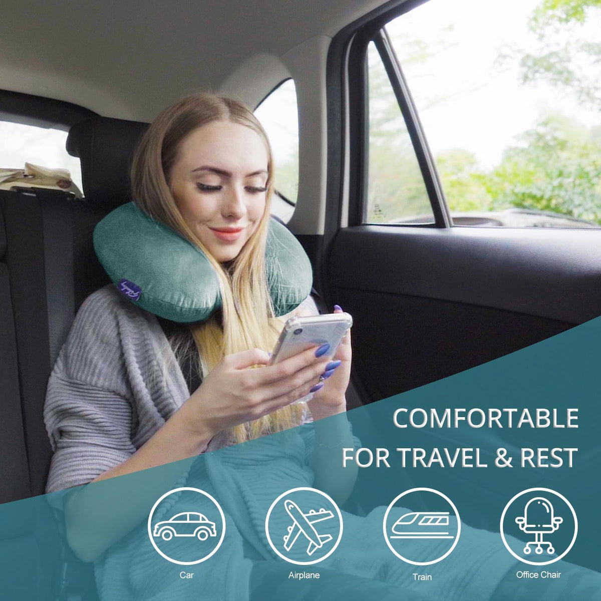 Travel Pillow Memory Foam for Airplanes - Neck Pillow for Traveling, Car, Home, Flight Pillow for Sleeping with Attachable Snap Strap Soft Washable Cover, Provide Head Neck Support Rest, Dark Gray