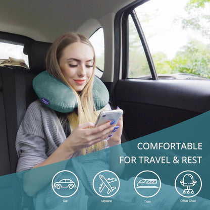 Travel Pillow Memory Foam for Airplanes - Neck Pillow for Traveling, Car, Home, Flight Pillow for Sleeping with Attachable Snap Strap Soft Washable Cover, Provide Head Neck Support Rest, Dark Gray