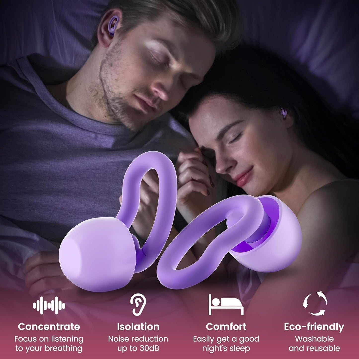 Ear Plugs for Sleeping, 2 Pairs Reusable Ear Plugs for Side Sleepers, 6 Sizes Silicone Ear Tips (Single & Dual Layer) 30dB Noise Reduction for Snoring, Travel & Focus