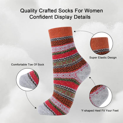 YANGYANG 5 Pairs Winter Warm Thick Crew Knit Socks for Women, Christmas Gifts, Stocking Stuffers