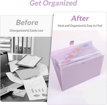 SKYDUE Expanding File Folder, Accordion File Organizer with 8 Pockets, Expandable Document Paper Receipt Holder for School Office Hospital, Letter/A4 Size Pink