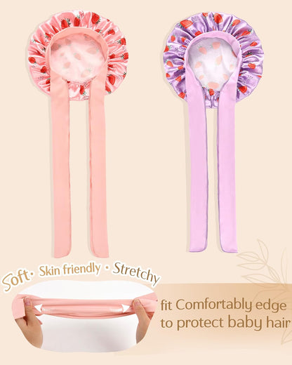 YANIBEST 2 PCS Baby Bonnet Silk Satin Bonnet for Kids Sleeping Cap Curly Natural Hair Silk Bonnets for Girls Boys Infant