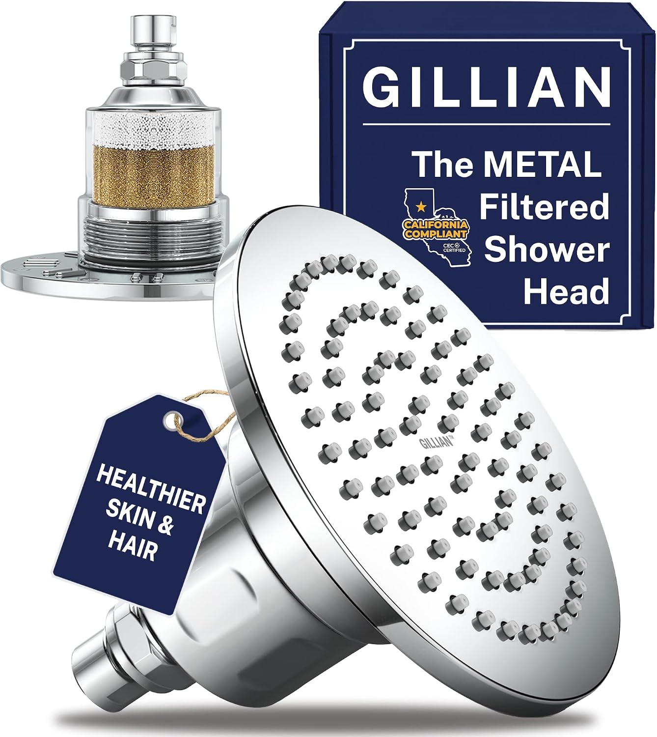 Gillian Metal Filtered Shower Head High Pressure, KDF-55 Removes Chlorine