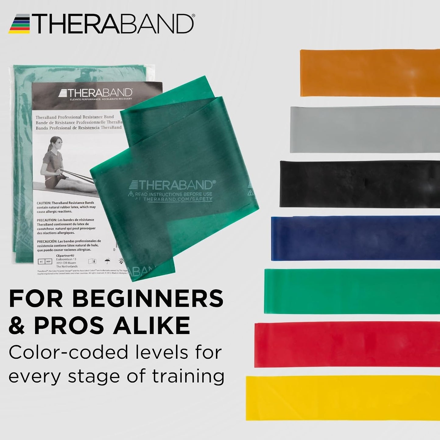 THERABAND Professional Resistance Bands Set, 7 Pack 6 ft Exercise Bands for Working Out, Stretch Bands for Physical Therapy, Pilates & Full Body Workout, Levels 1–7