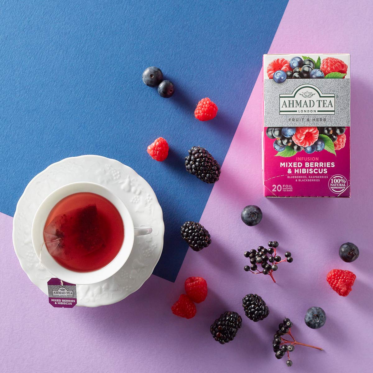 Ahmad Tea Herbal Tea, Mixed Berries & Hibiscus Teabags, 20 ct (Pack of 1) - Decaffeinated & Sugar-Free