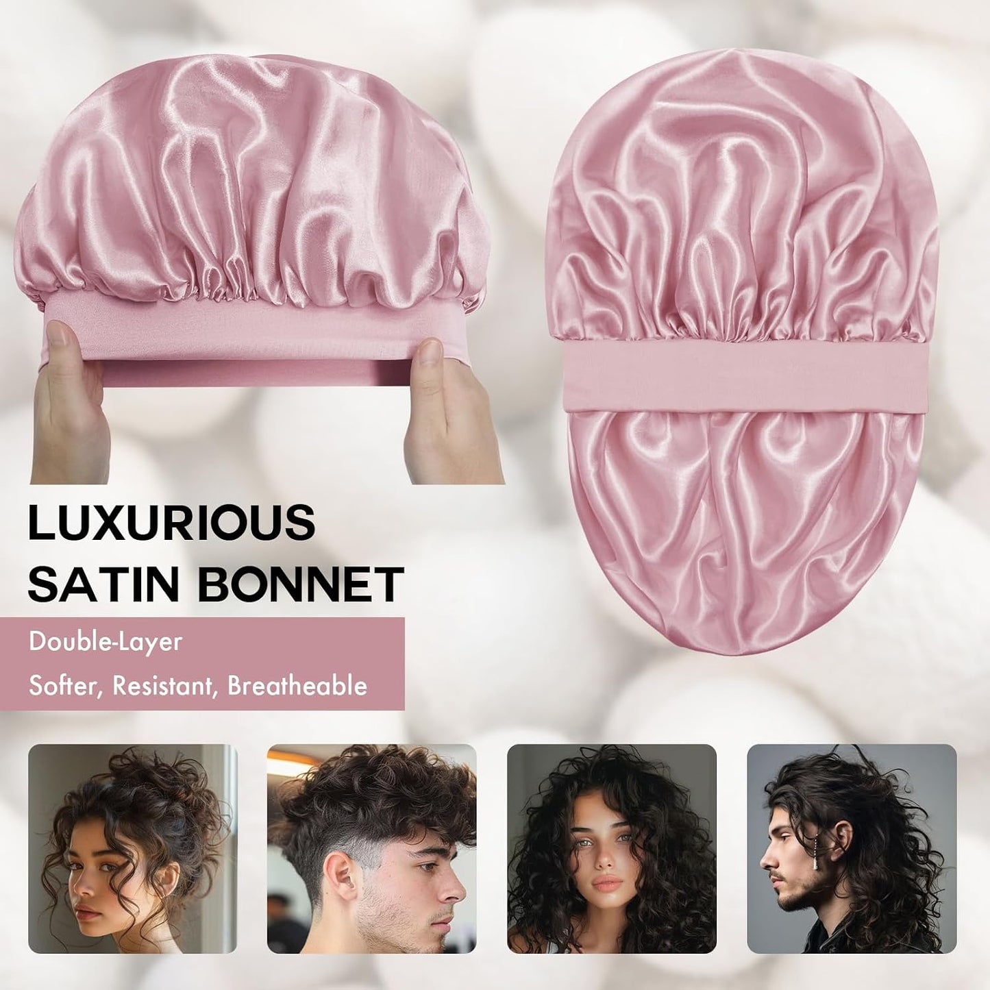 Satin Silk Bonnet for Sleeping, Double Layer Silk Sleep Cap for Men & Women, Soft Satin Lined Bonnet for Curly Hair