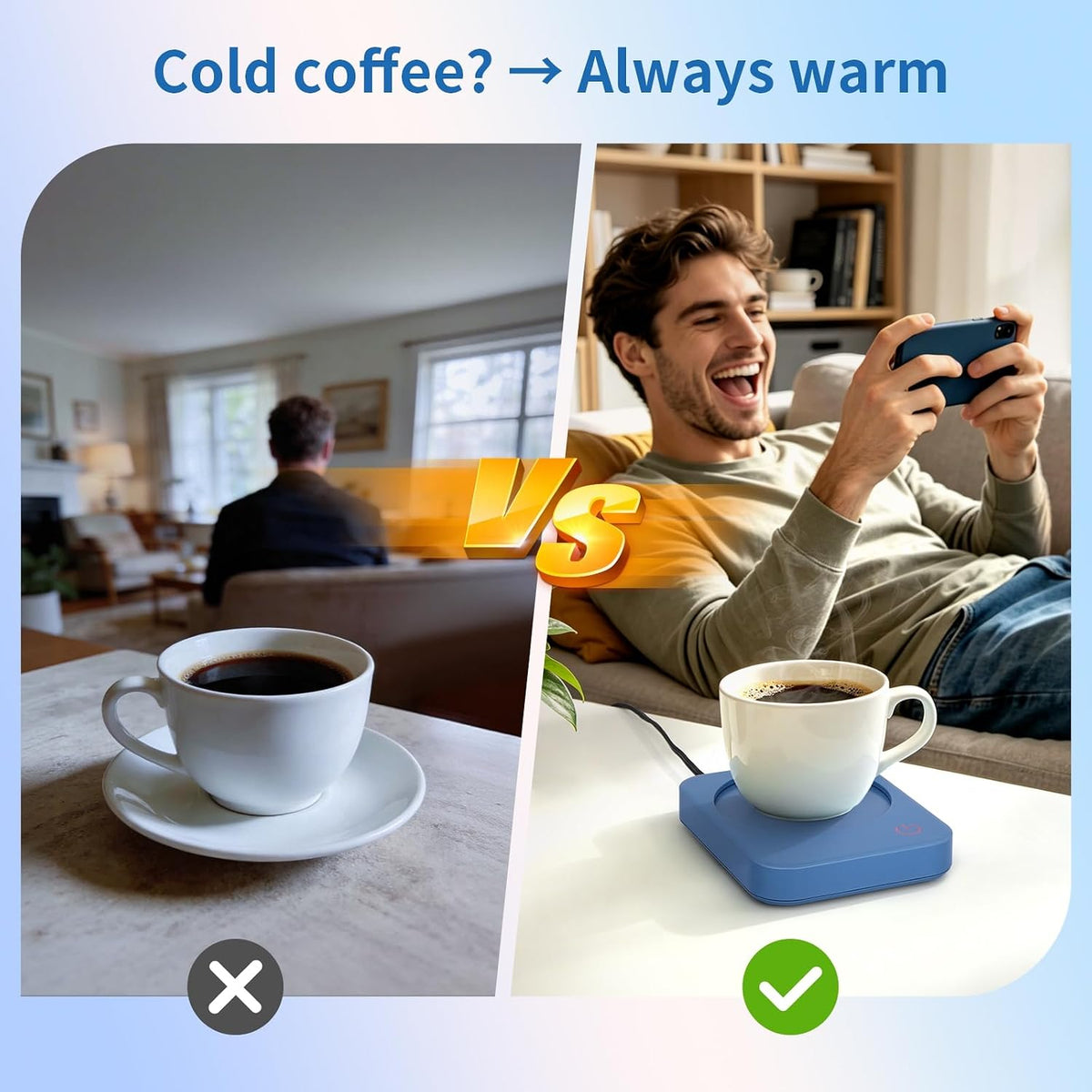 VOBAGA Coffee Mug Warmer for Desk with Auto Shut Off & 3-Temp Settings, Coffee Cup Warmer with Smart Safety Alert Home Office Accessory, Perfect for Coffee, Tea, Milk (Mug for Display)