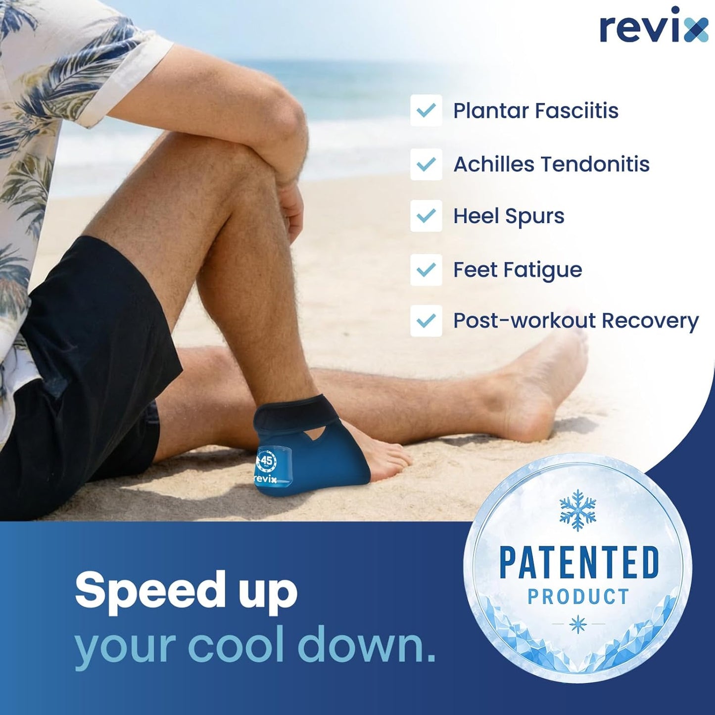 REVIX Heel Ice Pack Wraps for Achilles Tendonitis & Plantar Fasciitis with 45-Min Long Lasting Cold Therapy, 2 Packs Lightweight Gel Ice Pack for Heel Relaxation, Reusable Ice Wrap for Feet Swelling