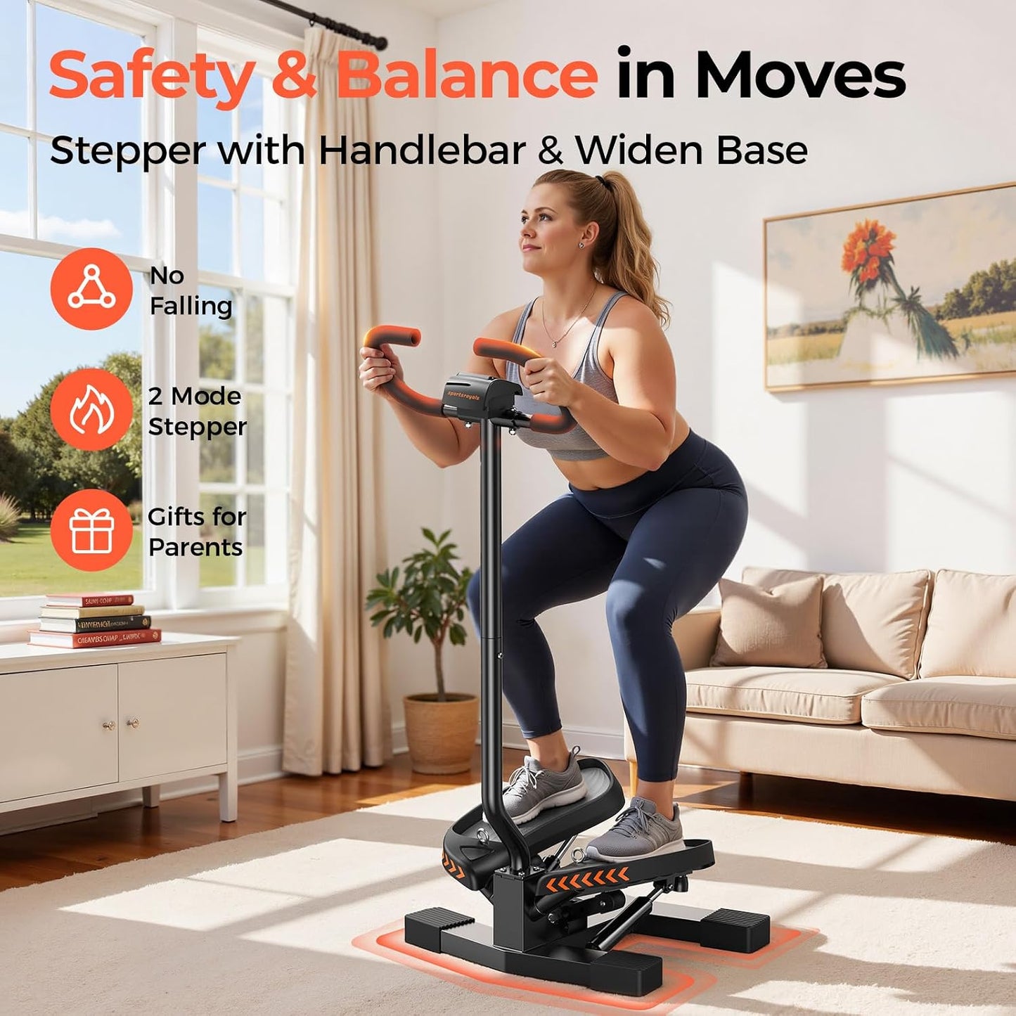 SPORTSROYALS Stair Stepper,Twist/Mini Stepper for Exercise at Home,Step Machine with Resistance Bands for Full Body Workout, 350lbs+ Capacity