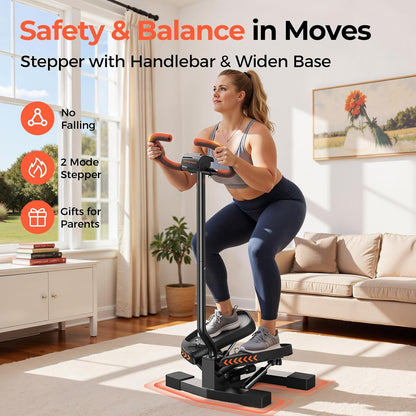 SPORTSROYALS Stair Stepper,Twist/Mini Stepper for Exercise at Home,Step Machine with Resistance Bands for Full Body Workout, 350lbs+ Capacity