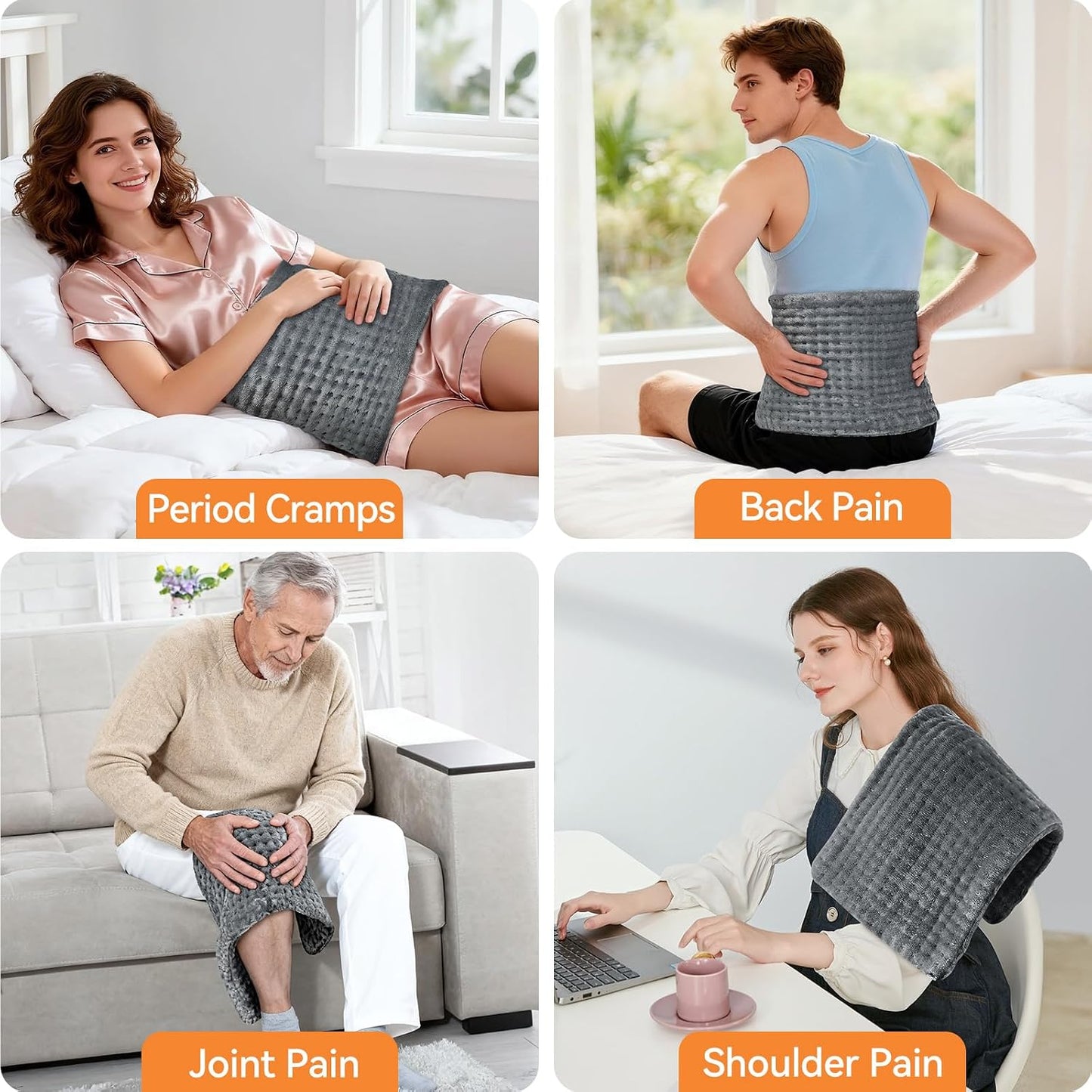 Heating Pad for Back Pain, Electric Heat Pad with 9 Heat Levels & 4 Auto-Off Timers, Portable Heating Pad for Period Cramps, Shoulder, Neck, Machine Washable, Gifts for Women and Men, Grey, 24''×12''