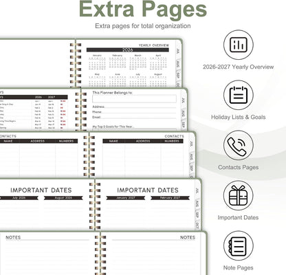 Planner 2026-2027, Weekly and Monthly Calendar Planner, JUL 2026 - JUN 2027 | A5(6.3'' x 8.5''), Hardcover, Agenda Book, Sprial Bound, Inner Pocket, Office and School Use