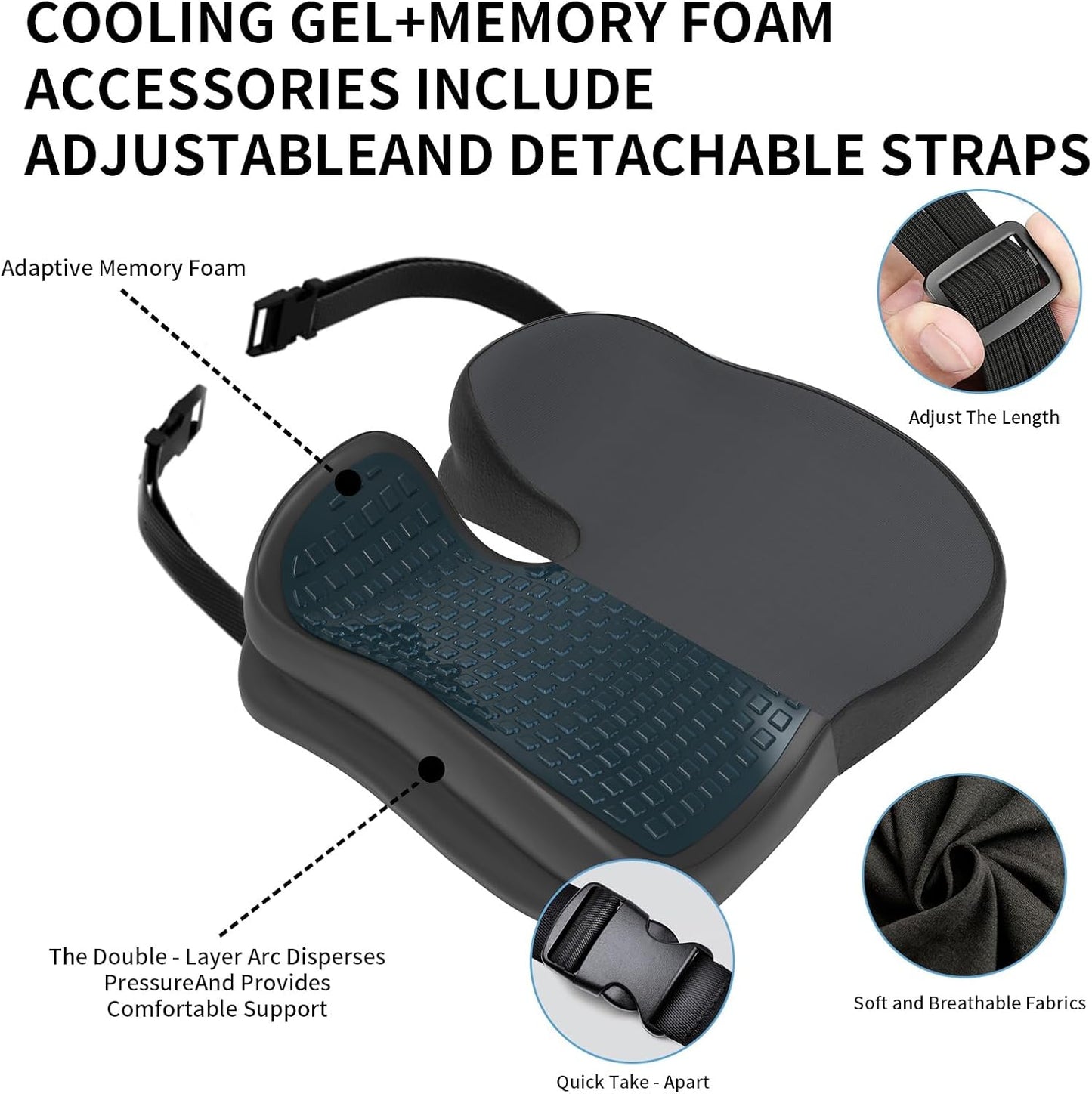 Seat Cushions for Office Chairs Wheelchair Cushion for Long Sitting Back Pain，Memory Foam Seat Car Computer Desk Chair Cushion，Coccyx Cushion for Tailbone Pain Relief Cushion Office Chair Black