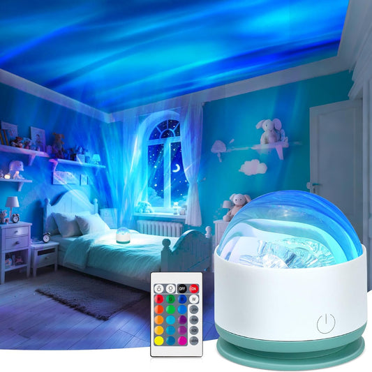 Ocean Wave Projector Light, Rechargeable 16 Color Ocean Lamp Ambient Lighting Night Light Projector Mood Lighting with Dimmable & Remote for Kids Bedroom Teen Girl Gift Room Decor