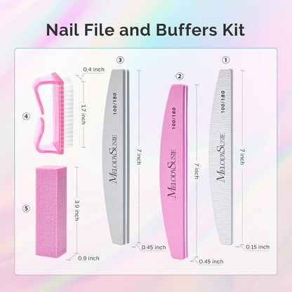MelodySusie 16Pcs Professional Nail Buffer Kit,Nail Files and Buffers,Nail Buffer Block,Nail Brush, Nail File Buffers Kit for Natural Nails,DIY,Home Use,Salon（100/180 Grit）