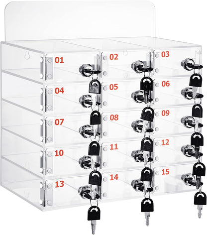 Threan 12 Slot Cell Phone Storage Box, Acrylic Clear Cell Phone Storage Cabinet Wall Mounted with Door, Locks and Keys for Office School Factory