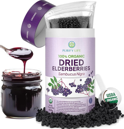 USDA Organic Dried Elderberries 1lb, Black Elderberry Safe Packaging