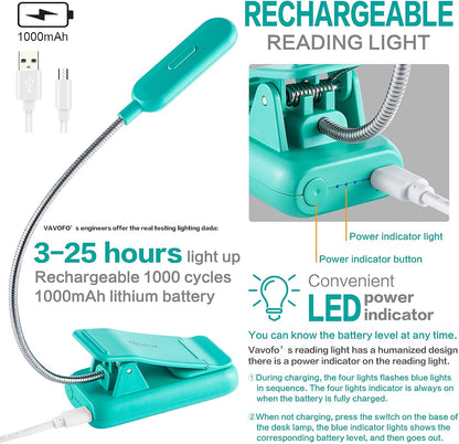 VAVOFO Clip On Book Light for Bed Kids, 7 LED Reading Light with 9-Level Warm Cool White Daylight, Eye Care Lamp with Power Indicator for Bookworms (Blue)