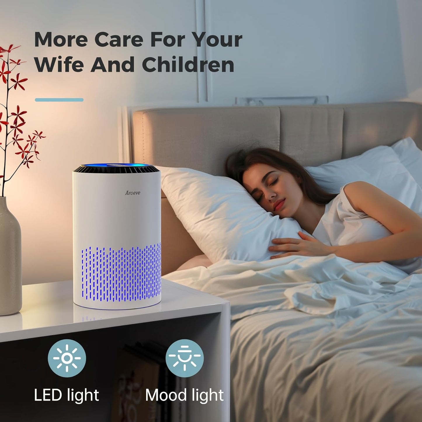 AROEVE Air Purifiers for Bedroom Home, Air Purifier For Smoke Pollen Dander Hair Smell Air Cleaner with Sleep Mode Speed Control For Bedroom Office, MK01- Black(Available for California)