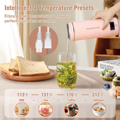 Touxila Portable Electric Kettle for Travel 120V, 13.5oz, 4 Temp Settings