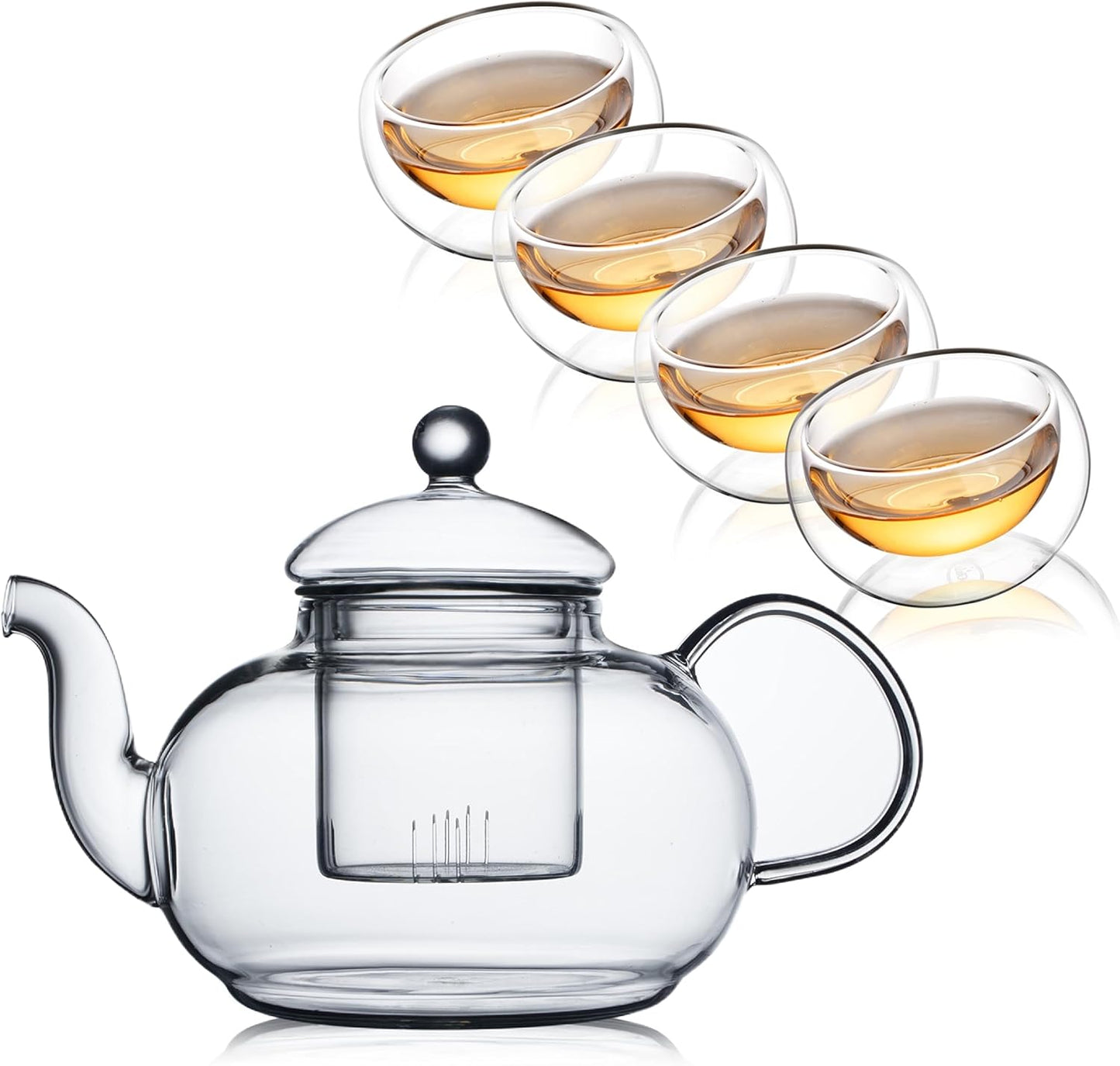 CNGLASS Glass Teapot Stovetop Safe,Clear Teapot with Removable Infuser 20.3 oz,Loose Leaf and Blooming Tea Maker