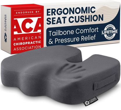 5 STARS UNITED Seat Cushion - Memory Foam Chair Cushion for Tailbone Pain Relief - Ergonomic Support for Coccyx, Sciatica & Butt - Office, Desk & Gaming Chair, Car Seat, Wheelchair, Black Suede