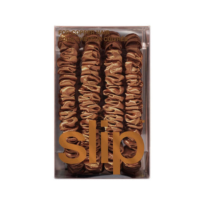 Slip Silk Hair Ties — Skinny Silk Black Scrunchies, No Damage, No Crease, Anti-Breakage |100% Mulberry Silk | All Hair Types | Made with Proprietary Slipsilk™ | Set of 4