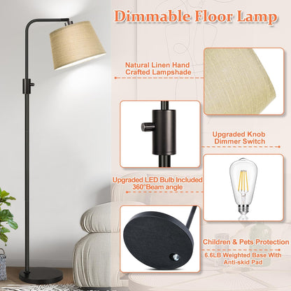 【Upgraded】 Dimmable Floor Lamp, 1000 Lumens LED Edison Bulb Included, Arc Floor Lamps for Living Room Modern Standing Lamp with Linen Shade, Tall Lamp for Bedroom Office Dining Room- Black