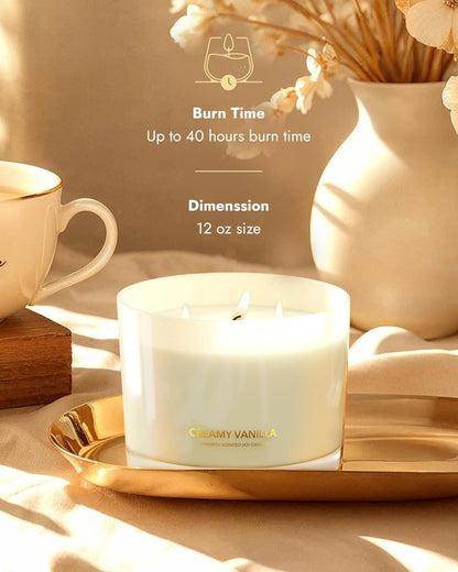 96NORTH Luxury Vanilla Soy Candles | Large 3 Wick Jar Candle | Up to 50 Hours Burning Time | 100% Natural Soy Wax | Relaxing Aromatherapy Aesthetic Candle | Housewarming Gift for Men and Women