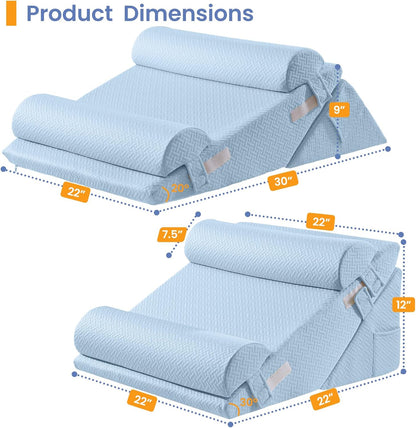 Sasttie Wedge Pillow Set for After Surgery, 2PCS Adjustable Bed Wedge Pillow Headboard with Memory Foam Neck Cushion – for Acid Reflux, Sleeping, Neck & Back Support, Dark Grey & White