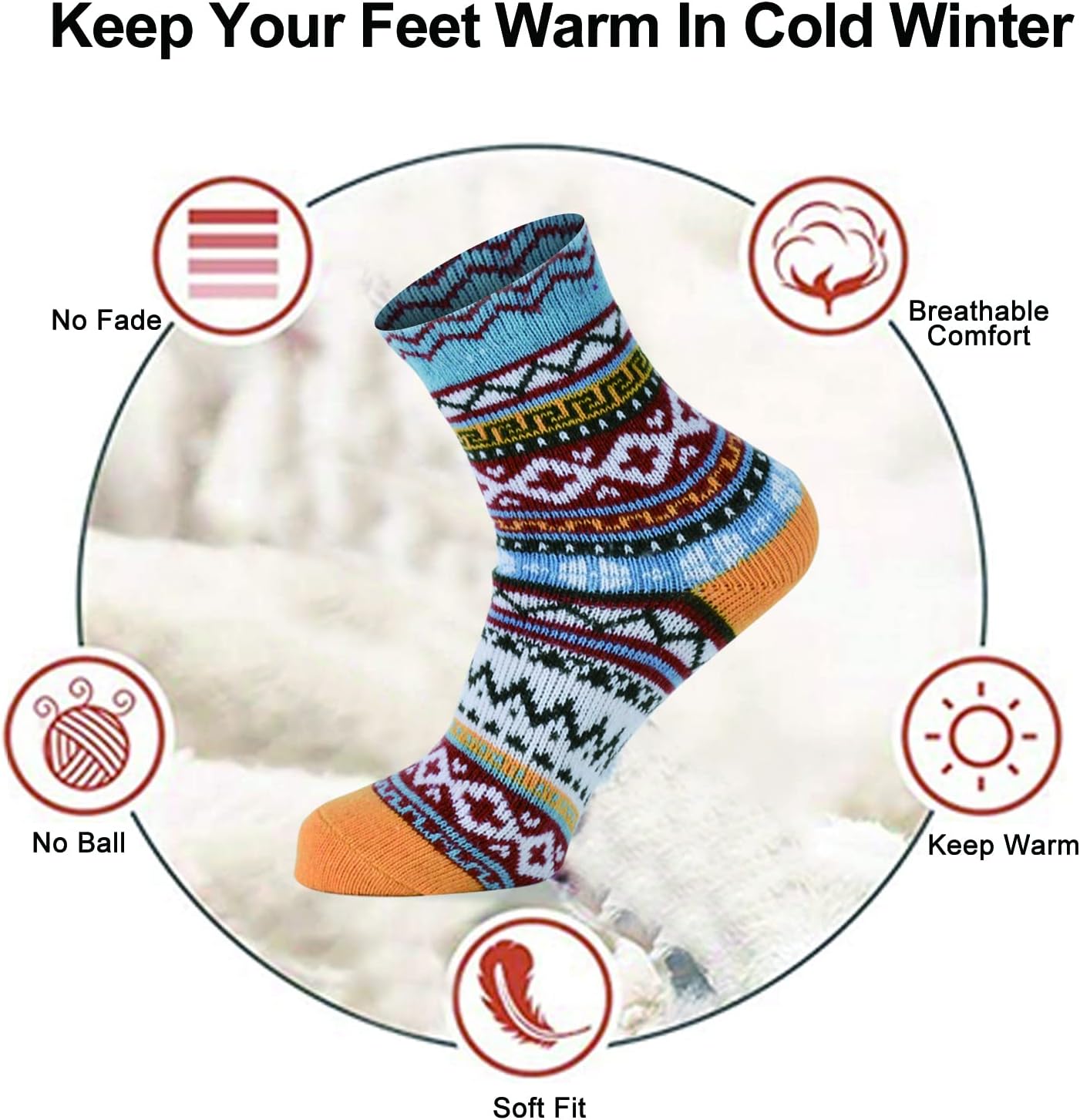YANGYANG 5 Pairs Winter Warm Thick Crew Knit Socks for Women, Christmas Gifts, Stocking Stuffers