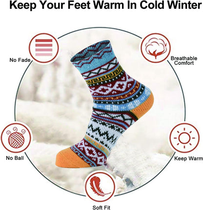 YANGYANG 5 Pairs Winter Warm Thick Crew Knit Socks for Women, Christmas Gifts, Stocking Stuffers