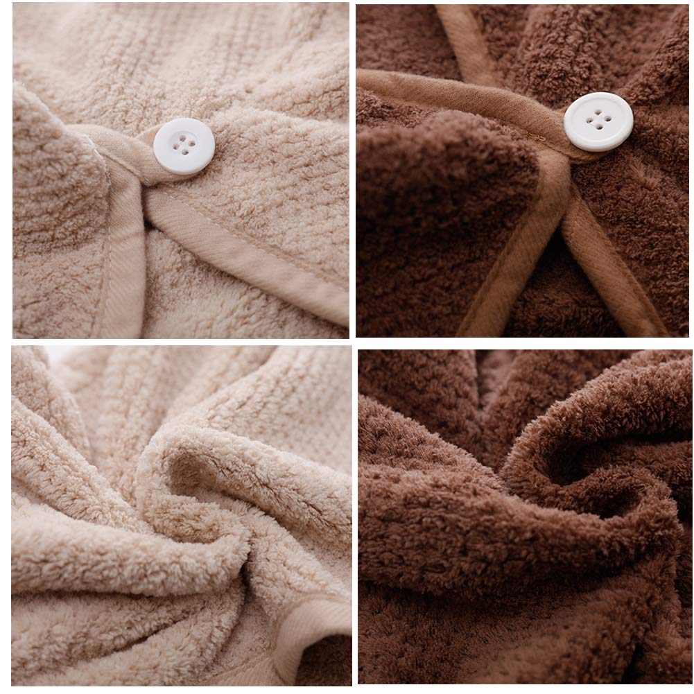 M-bestl 2 Pack Microfiber Hair Towel Wrap,Hair Drying Towel with Button,Quick Dry Hair Towel Turban for Women,Absorbent Anti-frizz Head Towel for Long Thick Curly Hair(Pink&Beige)