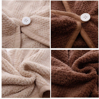 M-bestl 2 Pack Microfiber Hair Towel Wrap,Hair Drying Towel with Button,Quick Dry Hair Towel Turban for Women,Absorbent Anti-frizz Head Towel for Long Thick Curly Hair(Pink&Beige)