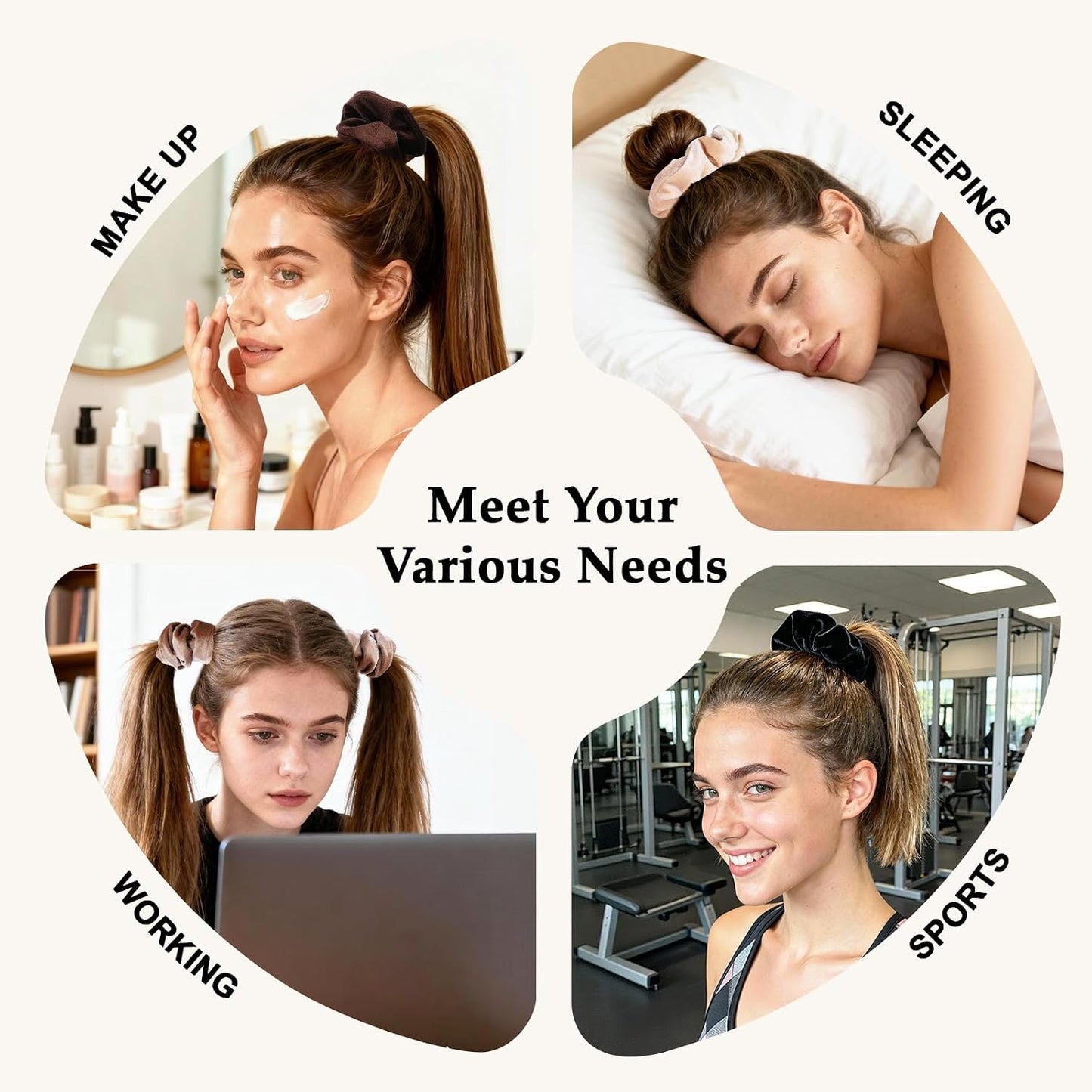 Satin Scrunchies for Women – 8PCS Blush & Brown Silk Hair Ties Set – No Crease, Frizz-Free, Gentle Elastic Hair Bands, Soft & Stylish Everyday Hair Accessories Gifts