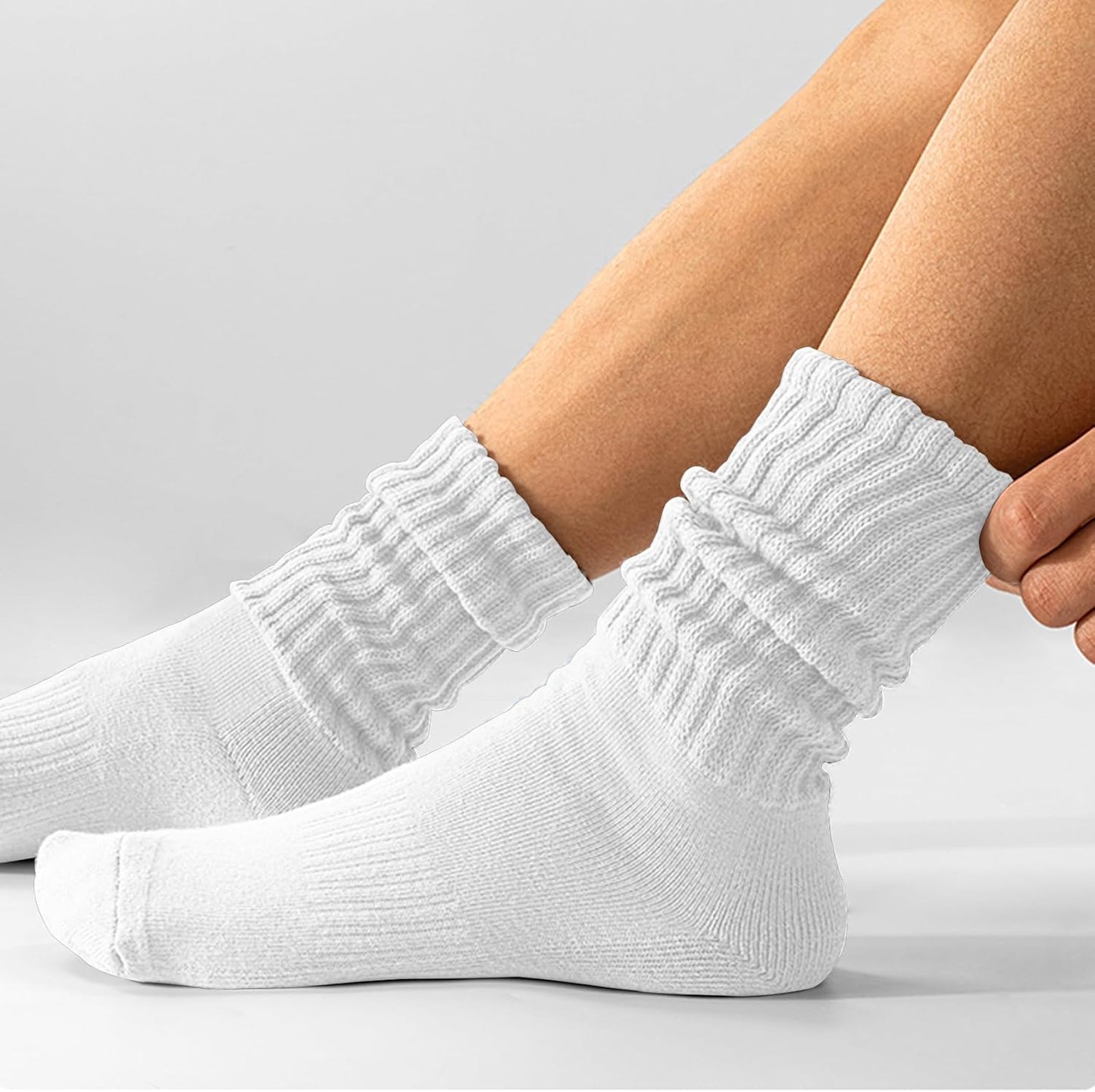 AugRing Women's Scrunch Crew Socks Retro 3-Pack Solid Cotton Boot Calf Chunky Ribbed Cozy Slouchy Socks Size 5-11
