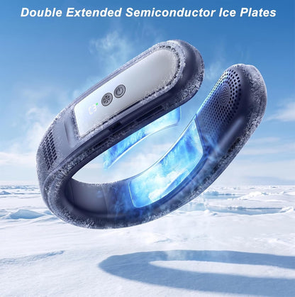 Neck Fan Air Conditioner with 2 Ice Cooling Plates, Portable Neck Fans Blow Cold Air Rechargeable,Personal Neck Cooler Wearable AC Travel Fan Dual Turbo Airflow for Outdoor Beach Golf Office Women Men