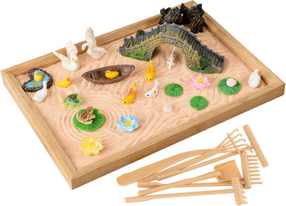 Zen Garden Kit for Desk 31PCS Mini Zen Sand Kit, Farmhouse Style for Office