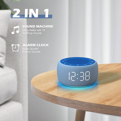 Buffbee Alarm Clock with Sound Machine for Bedrooms – 2-in-1 White Noise Machine for Sleep, Gentle Wake-Up with Soft Alarm Sounds, Ambient Night Light, Plug-in, Sleep Better, Wake Gently