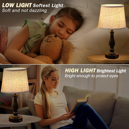 EJIAXIN Lamps for Bedrooms Set of 2, Brushed Nickel Bedside Lamps with USB C+A Ports,Dimmable Nightstand Lamps with Fabric Lampshade, Touch Table Lamp for Living Room Bedroom Office, Bulbs Included