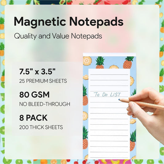 Magnetic Notepads for Refrigerator, 8 Pack Grocery List Pads, Fruit Design