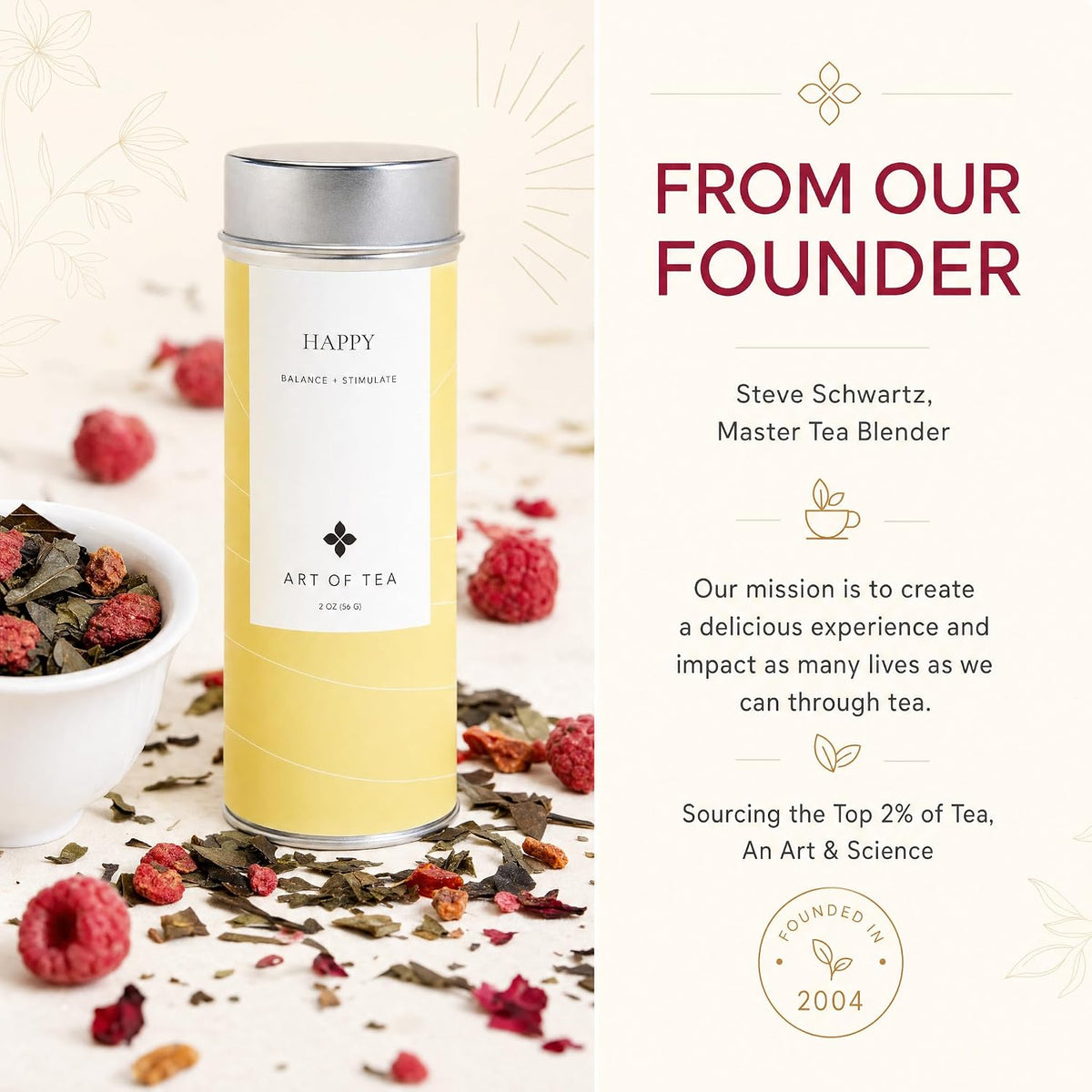 Art of Tea Organic French Lemon Ginger 1.5oz Loose Leaf Tea Tin, Caffeine Free Herbal Tea, Organic Rooibos & Lemongrass Ginger Tea, Premium Loose Leaf Herbal Tea for Relaxation & Digestion